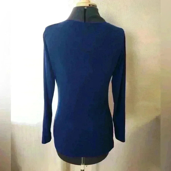 a.n.a. royal blue?  dark blue v-neck long sleeve cotton top women M - Picture 2 of 7
